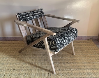 Vintage Armchair From Mid Century, Tribal Hand Woven Bogolan Mud