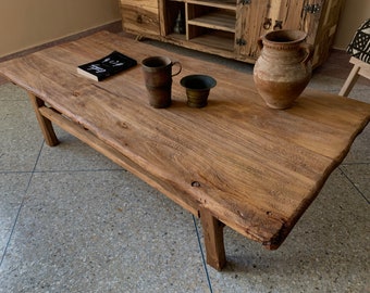 Mesa de centro grande recuperada • Mesa de granja única • Madera de borde vivo recuperada • Muebles hechos a mano