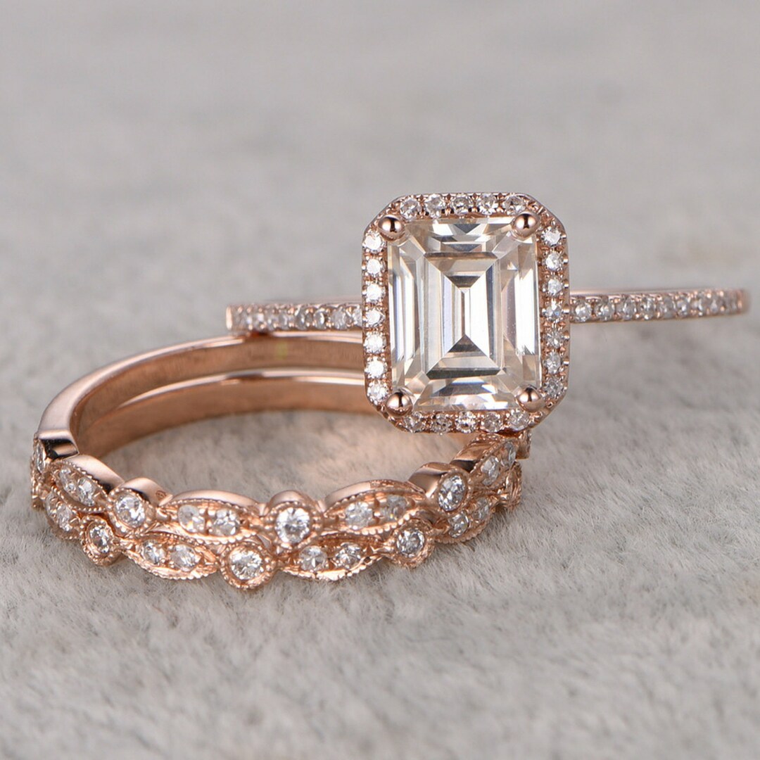 Vintage Emerald Cut Diamond Ring 2 Antique Round Eternity - Etsy UK