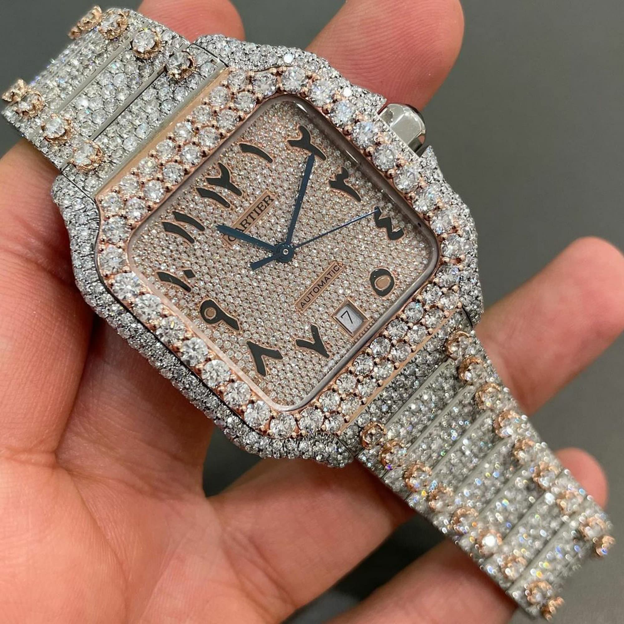 Cartier Santos Watch VVS Full Ice Out Studded Moissanite Etsy