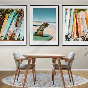 Juego de surf de 3 carteles, Arte de pared de surf, Impresiones de tablas de surf, Regalos de surf, Arte de pared enmarcado, Decoración de pared de surf