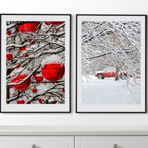 Winter Wall Art, Christmas Set of 2 Posters, Winter Prints, Framed Wall Art, Winter Photography