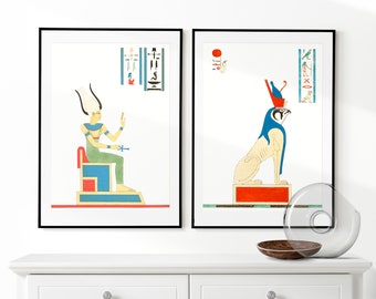 Ancient Egypt Wall Art, Egypt Set of 2 Posters, Framed Wall Art, Pantheon Egyptien, Egypt Wall Decor