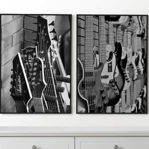 Guitars Set of 2 Posters, Guitar Wall Art, Guitar Player Gift, Rock Club Decor, Guitar Prints
