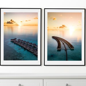 Maldives Wall Art, Maldives Set of 2 Posters, Aerial Ocean Beach Prints, Framed Wall Art, Aerial Photo, Modern Home Decor