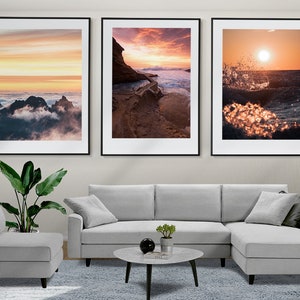 Sea Sunrise Wall Art, Sunrise Set of 3 Posters, Sea Prints, Framed Wall Art, Sunrise Photo, Modern Home Decor