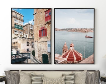 Valletta Set of 2 Posters, Malta Wall Art, Valletta Prints, Valletta Downtown, Malta Wall Decor, Valletta Photography