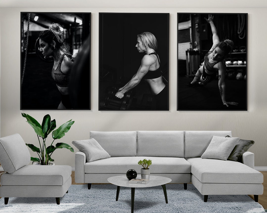 Workout Set of 3 Posters, Fitness Wall Art, Fitness Prints, Framed Wall