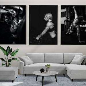 Workout Set of 3 Posters, Fitness Wall Art, Fitness Prints, Framed Wall Art, Women Fitness Motivation, Gym Wall Decor