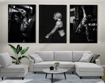 Workout Set of 3 Posters, Fitness Wall Art, Fitness Prints, Framed Wall Art, Women Fitness Motivation, Gym Wall Decor