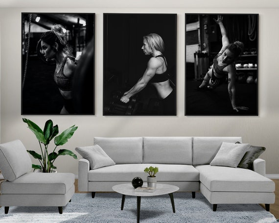 Workout Set of 3 Posters, Fitness Wall Art, Fitness Prints, Framed Wall Art, Women Fitness Motivation, Gym Wall Decor