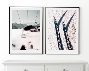 Skiing Wall Art, Skiing Set of 2 Posters, Winter Sports Wall Art, Skier Gift, Ski Prints, Framed Wall Art, Ski Photo