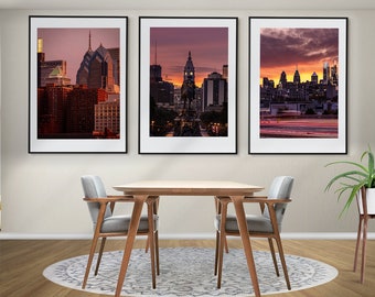 Philadelphia Wall Art, Philadelphia Zestaw 3 plakatów, Philadelphia Downtown, Philadelphia Prints, Philadelphia Wall Decor, Milwaukee Photo