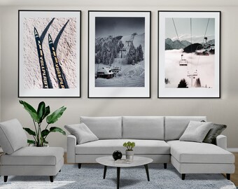 Skiing Wall Art, Skiing Set of 3 Posters, Winter Sports Wall Art, Skier Gift, Ski Prints, Framed Wall Art, Ski Photo