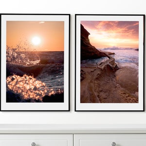 Sea Sunrise Wall Art, Sunrise Set of 2 Posters, Sea Prints, Framed Wall Art, Sunrise Photo, Modern Home Decor