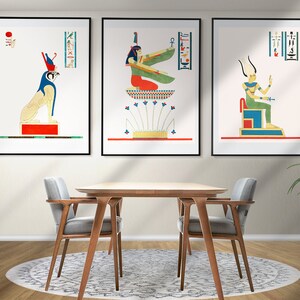 Ancient Egypt Wall Art, Egypt Set of 3 Posters, Framed Wall Art, Pantheon Egyptien, Egypt Wall Decor
