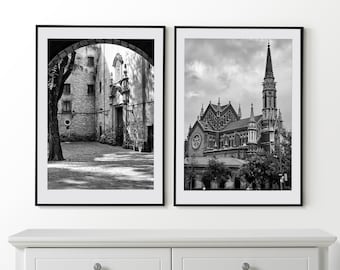 Barcelona Set of 2 Posters, Barcelona Wall Art, Barcelona Black and White Prints, Barcelona Photography