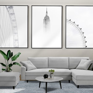 Minimalist Set of 3 Posters, Ferris Wheel, Minimalist Prints, Framed Wall Art, Minimalist Wall Decor