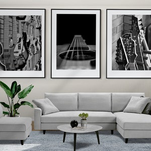 Guitars Set of 3 Posters, Guitar Wall Art, Guitar Player Gift, Rock Club Decor