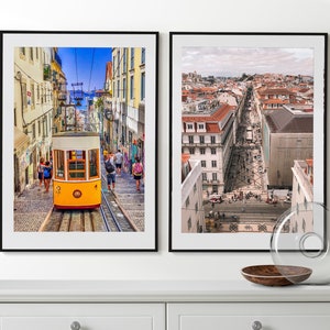 Arte de parede de Lisboa, conjunto de 2 pôsteres de Lisboa, gravuras de Lisboa, arte de parede emoldurada, decoração de parede de Portugal, foto de Lisboa