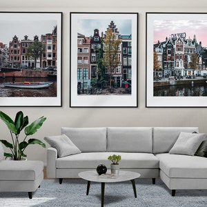 Amsterdam Wall Art, Amsterdam Set di 3 poster, Amsterdam Houses, Netherlands Wall Art, Netherlands Foto