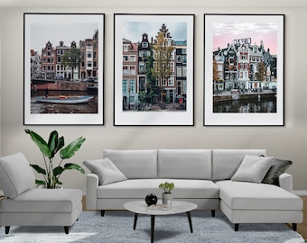 Amsterdam Wall Art, Amsterdam Set of 3 Posters, Amsterdam Houses, Netherlands Wall Art, Netherlands Photo