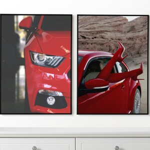 Red Cars Set de 2 carteles, Red Cars Prints, Framed Wall Art, Cars Wall Decor