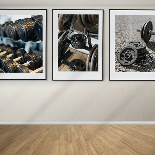 Fitness Set of 3 Posters, Fitness Wall Art, Weightlifting Prints, Framed Wall Art, Gym Wall Decor