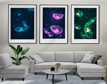 Jellyfish Set of 3 Posters, Underwater Wall Art, Jellyfish Prints, Framed Wall Art, Jellyfish Poster