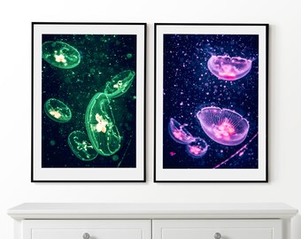 Jellyfish Set of 2 Posters, Underwater Wall Art, Jellyfish Prints, Framed Wall Art, Jellyfish Poster