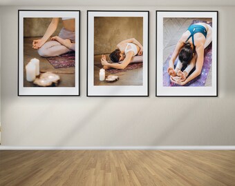 Yoga Set of 3 Posters, Yoga Wall Art, Yoga Prints, Framed Wall Art, Yoga Motivation, Gym Wall Decor, Yoga Class Decor
