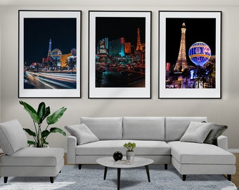 Las Vegas Wall Art, Las Vegas Set of 3 Posters, Las Vegas Skyline, Las Vegas Prints, Framed Wall Art, Las Vegas Wall Decor, Las Vegas Photo