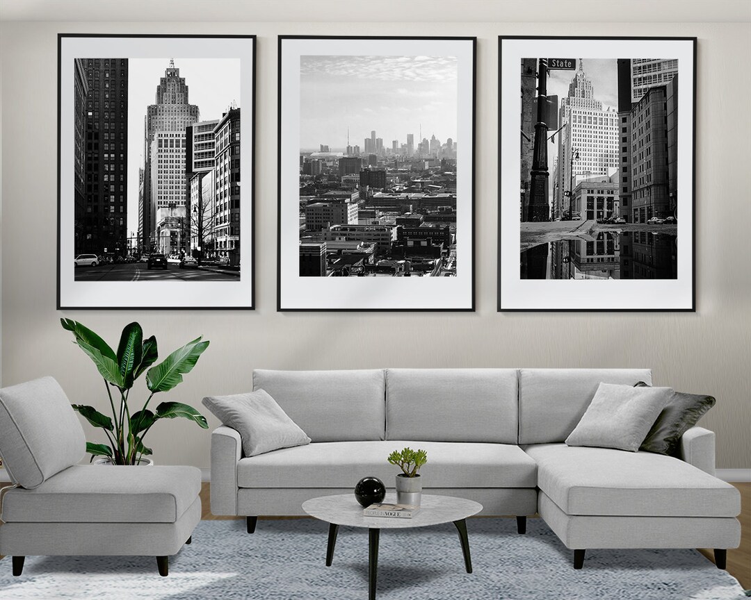 Detroit Wall Art, Detroit Set of 3 Posters, Framed Wall Art, Detroit