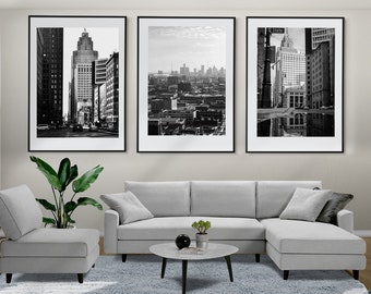 Detroit Wall Art, Detroit Set of 3 Posters, Framed Wall Art, Detroit Print, Detroit Wall Decor