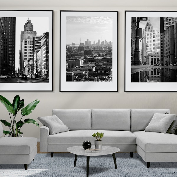 Detroit Wall Art, Detroit Set of 3 Posters, Framed Wall Art, Detroit Print, Detroit Wall Decor