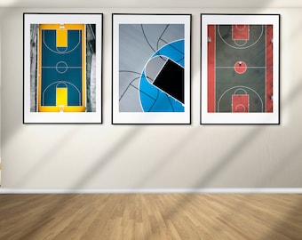 Basketball Set of 3 Posters, Basketball Wall Art, Basketball Court Prints, Framed Wall Art, Basketball Wall Decor