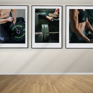 Workout Set of 3 Posters, Weightlifting Wall Art, Fitness Prints, Framed Wall Art, Gym Wall Decor