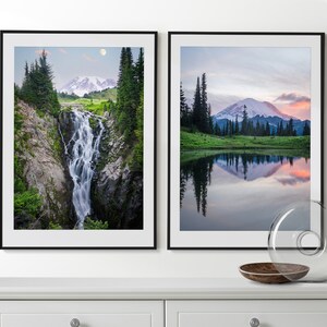 Parc national du Mont Rainier Ensemble de 2 affiches, Tirages du mont Rainier, Art mural encadré, Photographie du mont Rainier