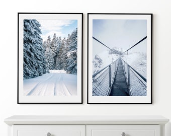 Winter Forest Wall Art, Snow Forest Set of 2 Posters, Winter Prints, Framed Wall Art, Snow Forest Photo