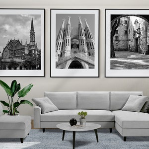 Barcelona Set de 3 Carteles, Barcelona Wall Art, Barcelona Black and White Prints, Barcelona Photography