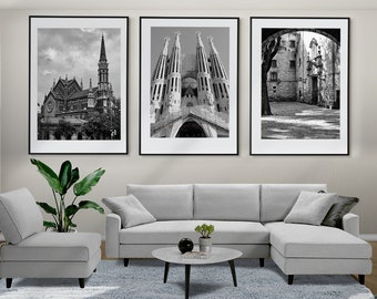 Barcelona Set of 3 Posters, Barcelona Wall Art, Barcelona Black and White Prints, Barcelona Photography