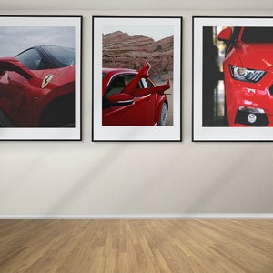 Red Cars Set of 3 Posters, Red Cars Prints, Framed Wall Art, Cars Wall Decor