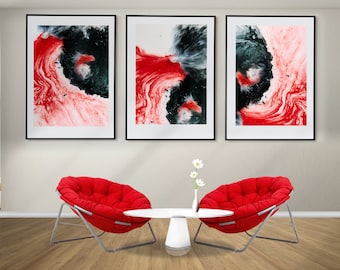 Abstract Set of 3 Posters, Abstract Wall Art, Abstract Prints, Framed Wall Art