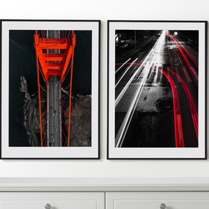 Bridges Wall Art, Golden Gate Set de 2 carteles, fotografía aérea moderna