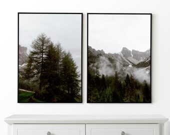 Fog Over Forest Set of 2 Posters, Mountains Prints, Framed Wall Art, Mountains Photo, Modern Home Decor