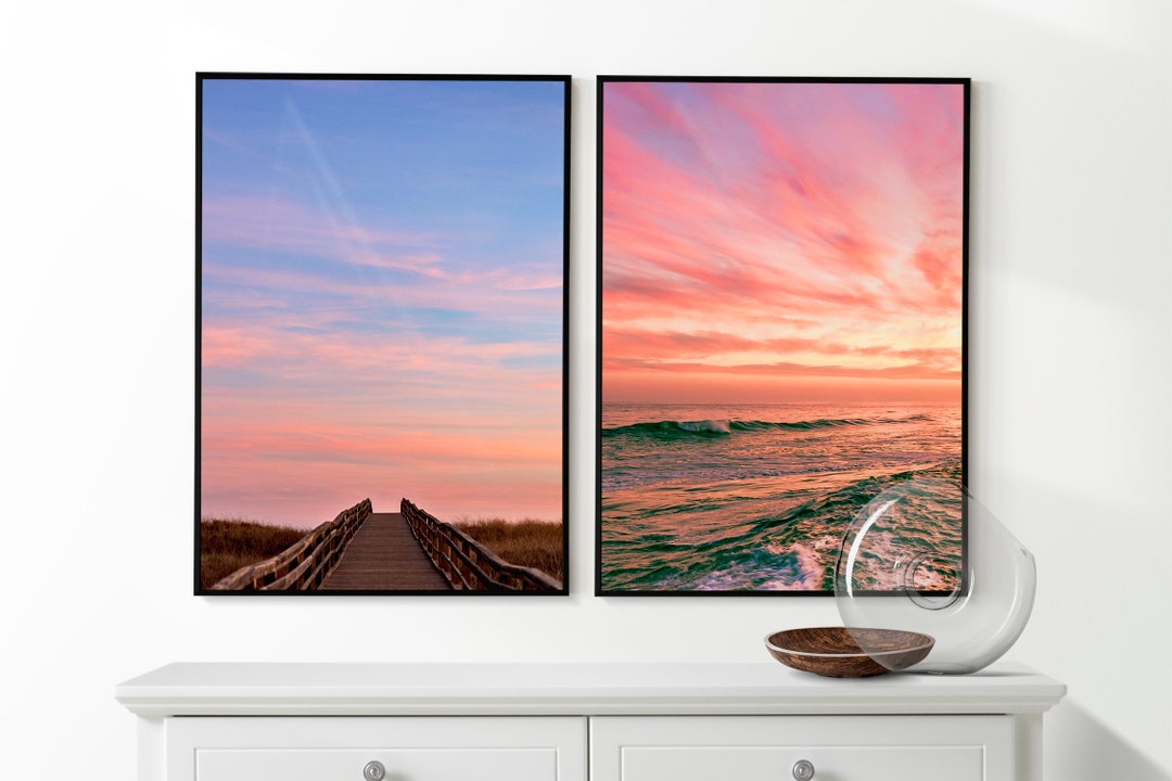 Sea Sunset Wall Art, Sunset Set of 2 Posters, Sea Sunset Prints, Framed ...