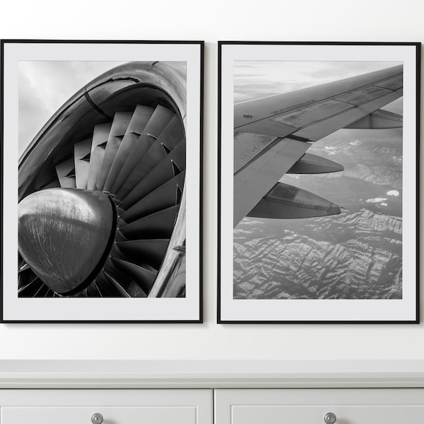 Art mural d’avions, Ensemble d’avions de 2 affiches, Photographie d’avion, Décor mural d’aviation, Impressions d’avions
