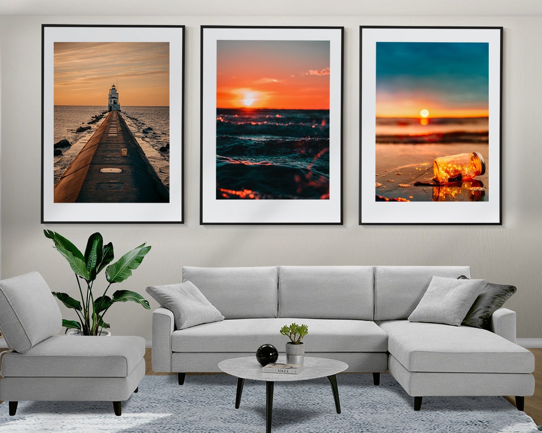 Sea Sunset Wall Art, Sunset Set of 3 Posters, Sea Prints, Framed Wall ...