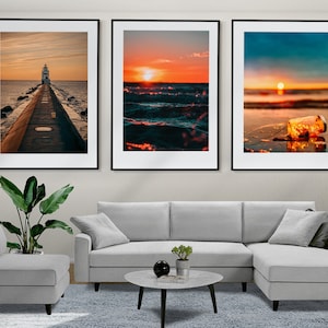 Sea Sunset Wall Art, Sunset Set of 3 Posters, Sea Prints, Framed Wall Art, Sunset Photo, Modern Home Decor