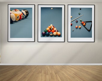 Billiards Set of 3 Posters, Billiards Wall Art, Billiards Prints, Billiards Gifts, Framed Wall Art, Billiards Wall Decor